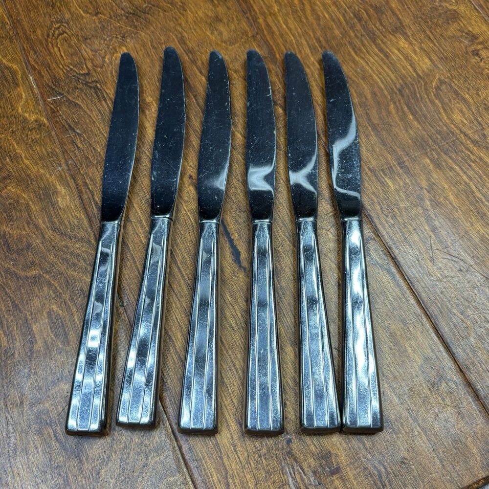 Oneida Camden Stainless Flatware 6 Knives USA Glossy Knife Solid 9‎ 7/8"